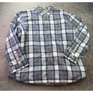 LL Bean Mens Sherpa Lined Scotch Plaid Flannel Shirt Indigo Tartan Size 3XL REG
